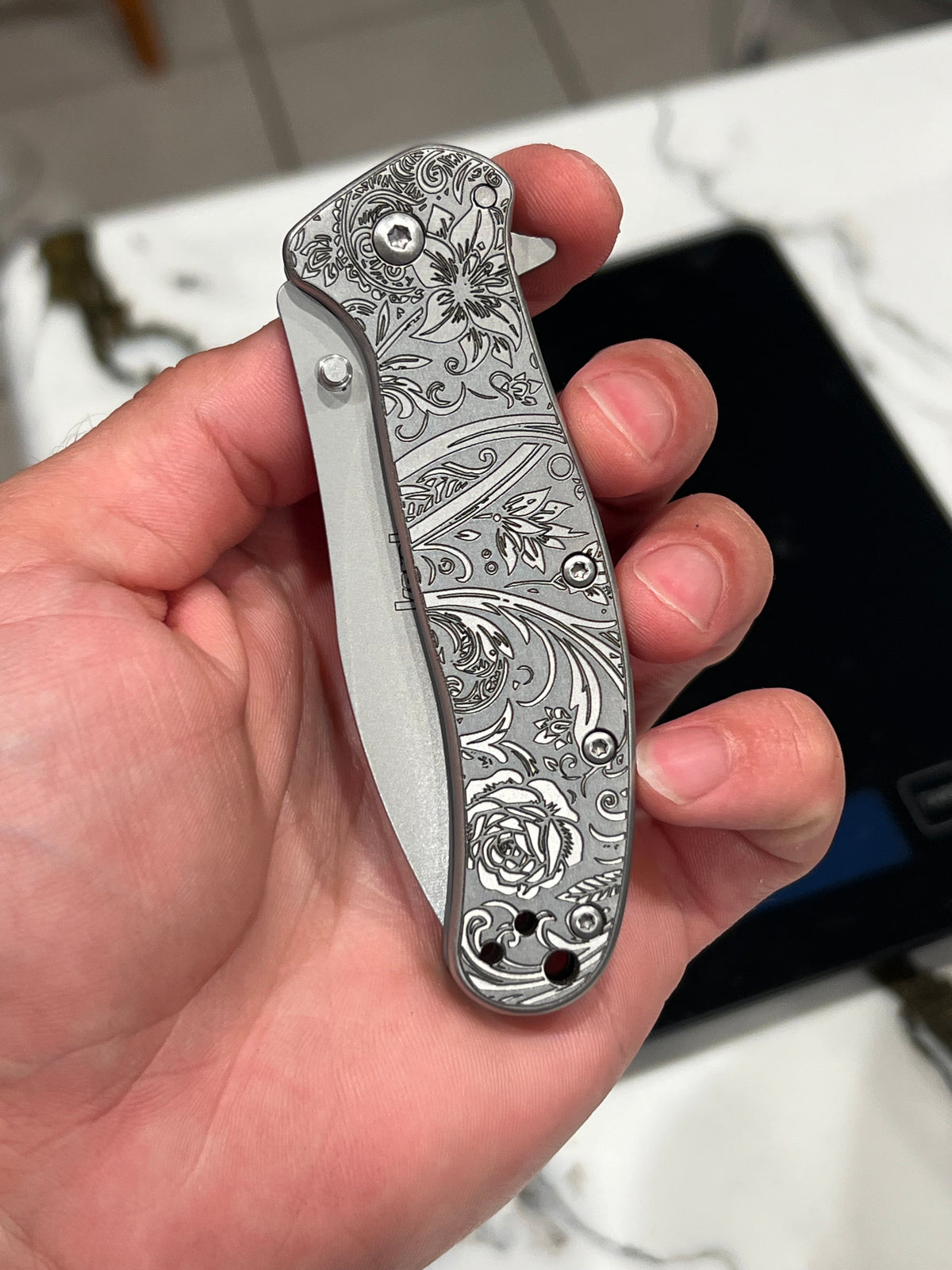 Flower Scrollwork Pocket Knife