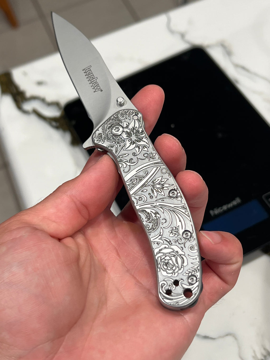 Flower Scrollwork Pocket Knife