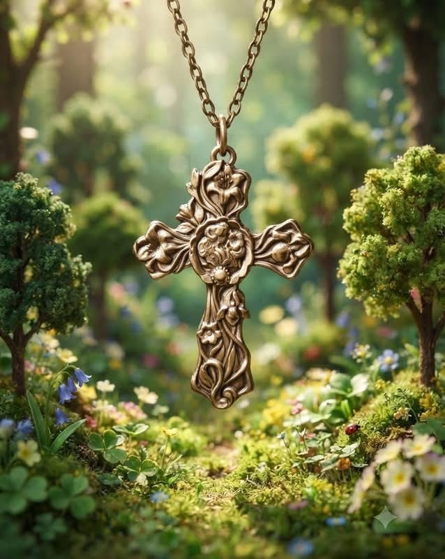 Beautiful Mother Nature Themed Cross Pendant