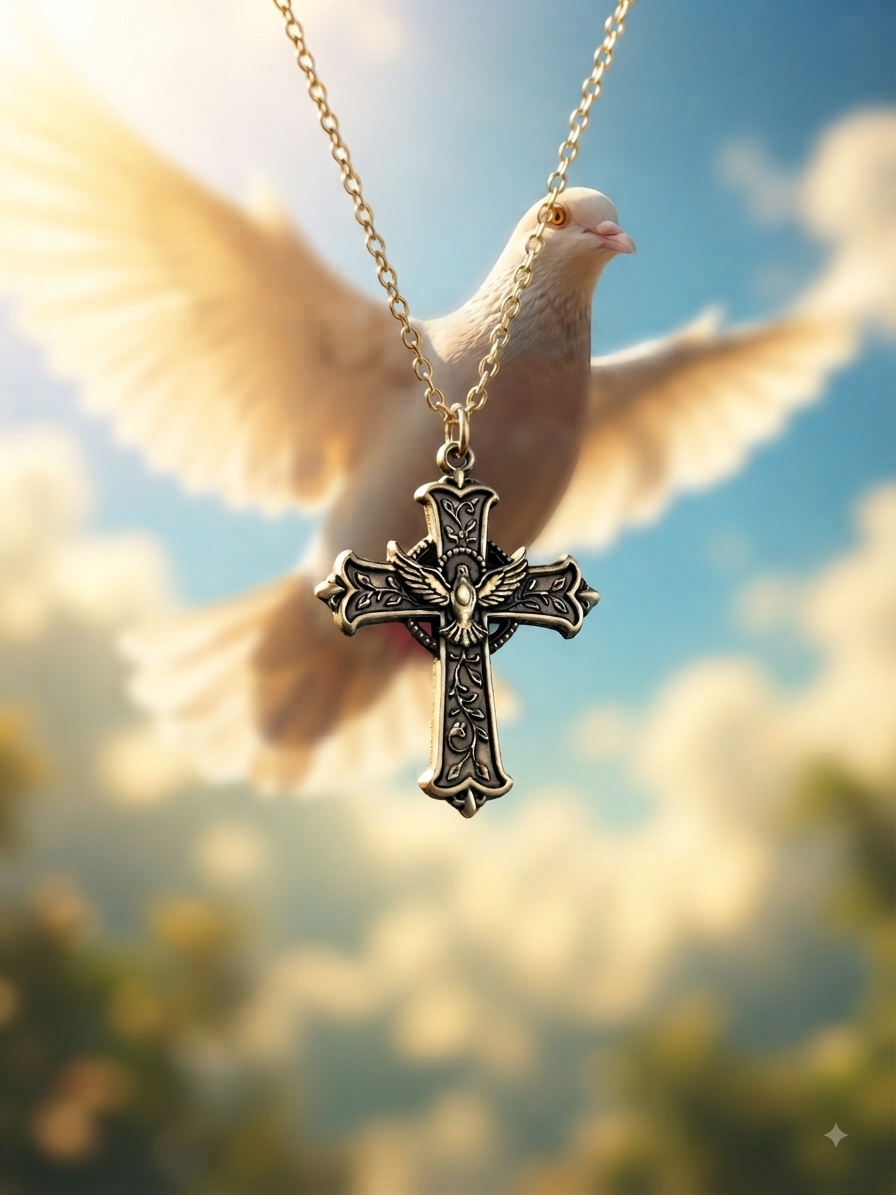 Ornate Dove Cross Pendant Digital Files -- SVG Outline, Depthmap, & XCS File
