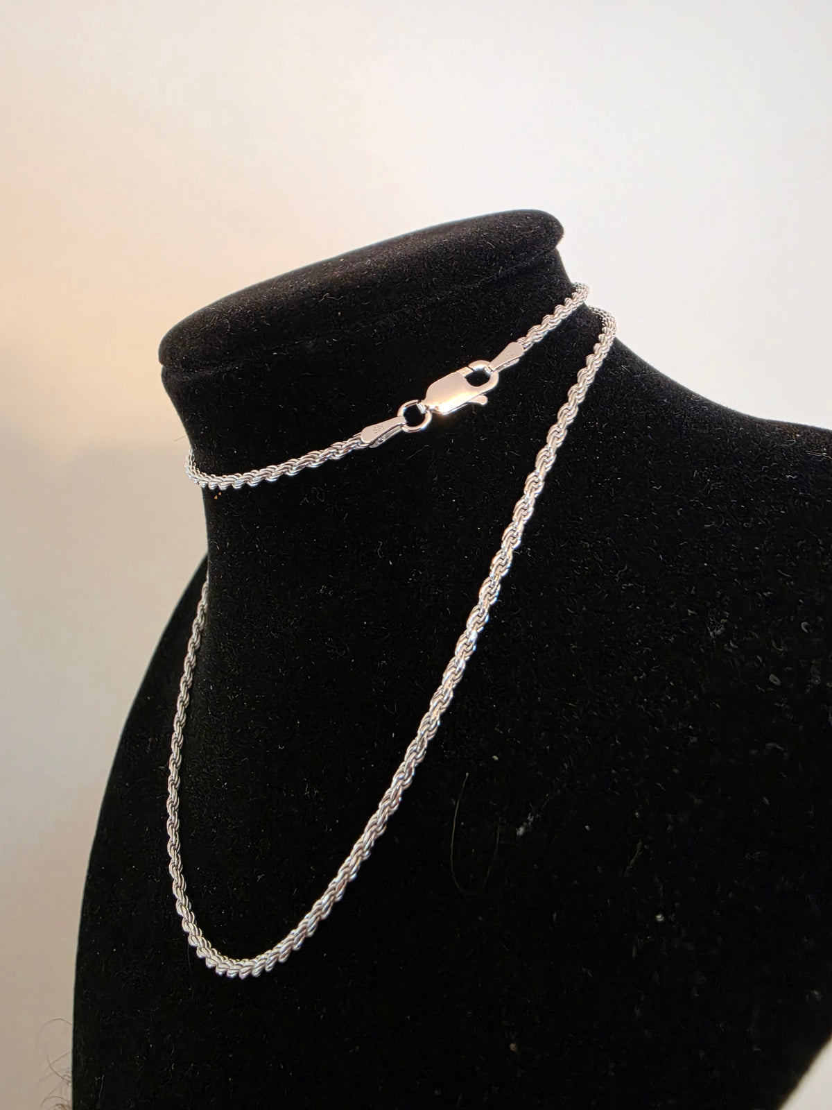 925 Sterling Silver Rope Chain 2mm - Rhodium Plated